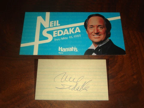 Authentic NEIL SEDAKA autograph + Harrah's Reno Casino 1985 HANDBILL POSTCARD Cover