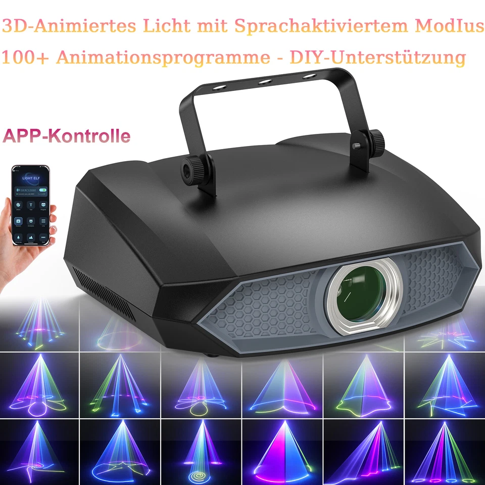 100W 3D Animierte RGB Laser Projektor Bühnenlicht APP DIY DMX Party DJ Disco KTV - Bild 1 von 4
