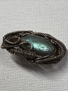 Vintage Handmade Sterling Wire Labradorite And Citrine Brooch  - Picture 1 of 11