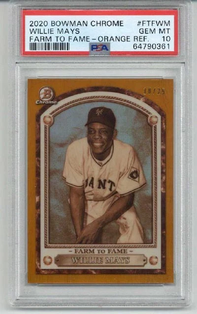 2020 BOWMAN CHROME ORANGE REFRACTOR WILLIE MAYS LE 10/25 GIANTS PSA 10 LOW POP - Image 1 of 2