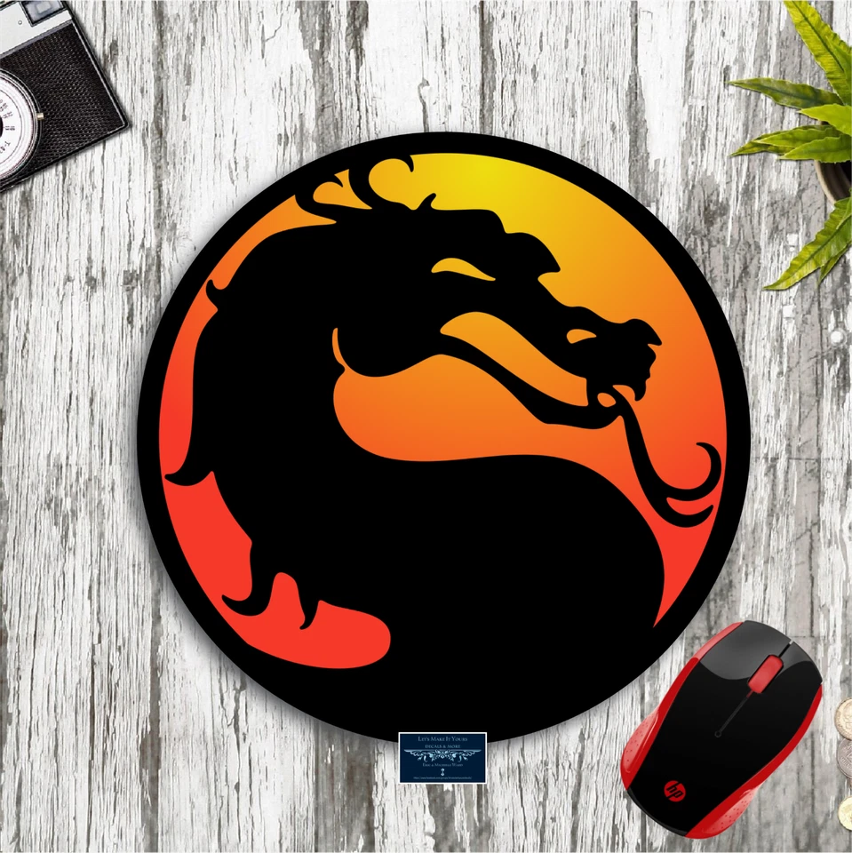 MORTAL KOMBAT DRAGON LOGO CUSTOM 8" ROUND NONSLIP PC LAPTOP MOUSEPAD DESK MAT - Image 1 of 1