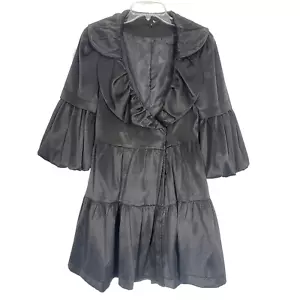 Ryu Coat Dress Womens Small Black Textured Tiered Ruffle Collar Balloon Sleeves - Picture 1 of 11
