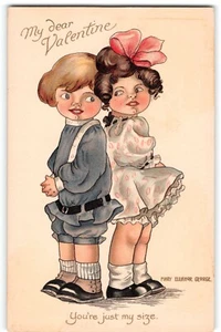 Postal de San Valentín vintage niños con lazo rojo principios de 1900 Mary Eleanor George - Imagen 1 de 2