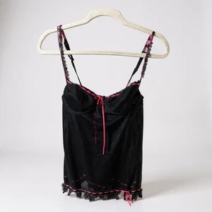VS Victoria's Secret Negro Rosa Encaje Ribete Lencería Lazo Acento Sexy Prendas para Dormir 36B - Imagen 1 de 7