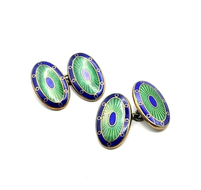 Paul Stuart 925 Sterling Silver Blue & Green Enamel Cufflinks - Image 1 of 4