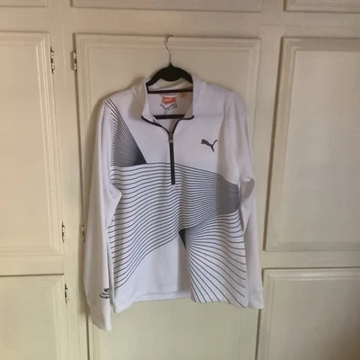 PUMA GOLF 1/4 Zip Striped Pullover White & Black Medium - Image 1 of 4