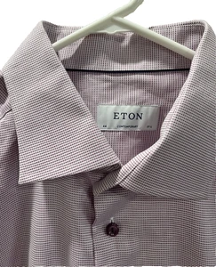 ETON Contemporary Fit Pink Gingham Check Button Up Dress Shirt Men’s Size 44 - Picture 1 of 8