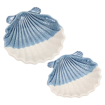 2pcs Ceramic Jewelry Tray, Shell Vanity Tray for Earrings Necklace, Blue/White - Изображение 1 из 4