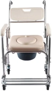 Toilet Commode Chair with Wheels and upholstered, Bedside Toilet and Toilet Chai - Picture 1 of 8