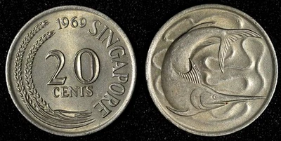 Singapore Copper-Nickel 1969 20 Cents Swordfish KM# 4 (28 114) - Image 1 of 3
