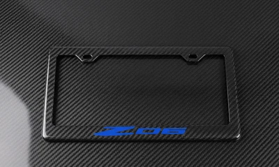 Marco de matrícula Corvette azul C8 Z06 estilo carreras fibra de carbono real 3K Foto 1 de 3