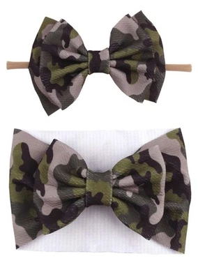 Baby Camouflage Bowknot Wide Hair Band Camo Headband Bow for Girls Boys - Image 1 of 3