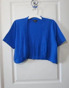 NEW R&K NWT 100% Cotton Solid Royal Blue Short Sleeve Cropped Sweater Shrug Sz L - Picture 1 of 18