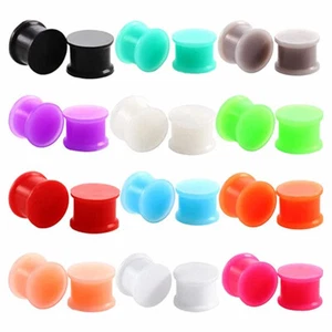 2pc Solid Silicone Ear Plug Cylinder Double Saddle Flesh Tunnel Gauge Stretcher - Picture 1 of 17
