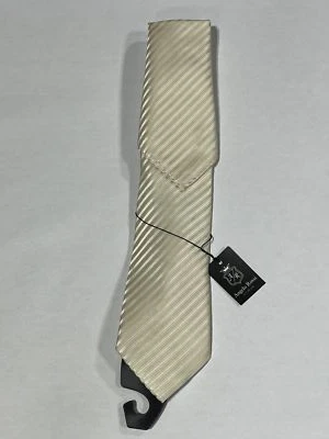 Corbata a rayas beige Angelo Rossi para hombre hecha a mano con cuadrado de bolsillo a juego NUEVA Foto 1 de 4