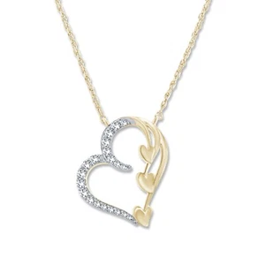 0.17Ct Round Cut Natural Diamond Heart Pendant Solid 10k Yellow Gold Necklace - Picture 1 of 4
