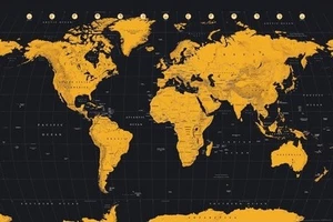 WORLD MAP (LAMINATED) CONTEMPORARY BLACK & ORANGE POSTER (61X91CM) NEW WALL ART - Picture 1 of 1