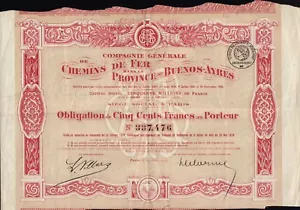 Provincia Chemin de Fer Buenos Aires 1919 - iss París Francia / Ferrocarril Argentina - Imagen 1 de 1