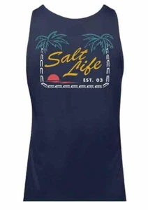 Camiseta sin mangas SALT LIFE Deep Navy "PALM COVE" Fish-Surf-Buceo PARA HOMBRES GRANDE NUEVA CON ETIQUETAS - Imagen 1 de 3