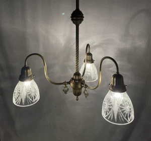 REWIRED Antique Vtg Chandelier Victorian Arts Crafts Deco Converted Gas Gasolier - Picture 1 of 24