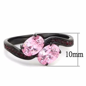 Womens Two 7x5mm Oval Cut Pink CZs Black Stainless Steel Wedding Cocktail Ring - Picture 1 of 4