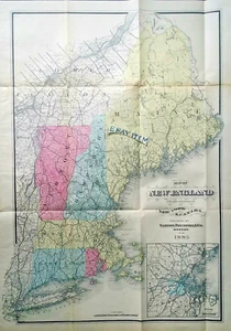 1885 color MAP of NEW ENGLAND 23 X 17 printed by SAMPSON DAVENPORT CO of BOSTON - Picture 1 of 2