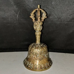 Old Tibet Tibetan Buddhism Ritual Bronze Brass Bell Signed approx 6"H Antique - Picture 1 of 12