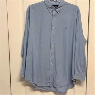Camisa de Vestir Ralph Lauren Azul y Blanco Logo Yarmouth Algodón Manga Larga Talla 17 Foto 1 de 4
