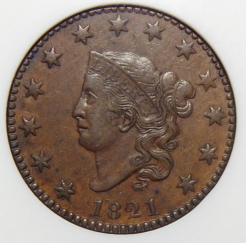 1821 N1 NGC AU55BN CORONET HEAD LARGE CENT Cover