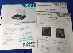 SISTEMA TOCADISCOS ESTÉREO SONY PS-210 ORIGINAL MANUAL DE SERVICIO ESQUEMA M196x - Imagen 1 de 3