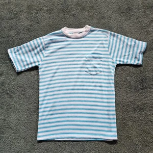 Vtg Mens 60s Surf Rock Pennys Towncraft Striped Crew Neck Pocket Beach T-Shirt M - Picture 1 of 9