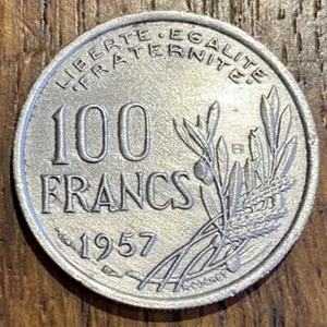 PIECE DE 100 FRANCS COCHET 1957 B (1018) SUBIT NETTOYAGE AGRESSIF. VOIR PHOTOS - Imagen 1 de 2