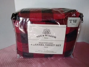 Bee & Willow 100% Cotton Flannel 3 Piece Sheet Set Tartan Plaid Twin Red - Picture 1 of 8