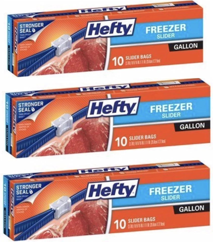 Hefty Gallon Size Slider Freezer Bags 10 Count