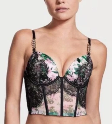 Victoria's Secret VERY SEXY Push-Up Corset Top Chain Shine Floral 34C NWOT - Image 1 of 4