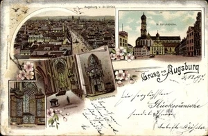 Litografia Augusta in Svevia, veduta generale, chiesa di Ortisei,... - 4672323 - Foto 1 di 2