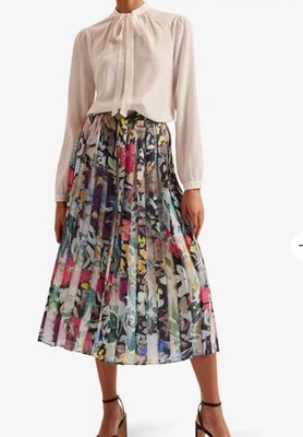 TED BAKER Midi Skirt Womens TB 2 UK 10 Cornina Black Spliced Floral Lined NEW - Image 1 of 4