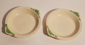 VINTAGE HOMER LAUGHLIN CERAMIC OVEN SERVE SHIRRED EGG PLATES GREEN FLOWER TRIM 2 - Picture 1 of 5