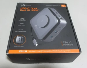 J5create USB-C Dual 4K HDMI Dock Station 15W Ricarica Wireless - NUOVO DI ZECCA - Foto 1 di 2