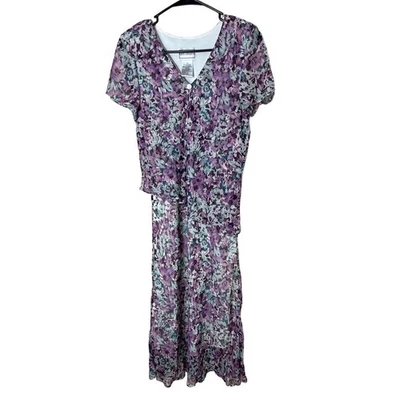 Vestido Karin Stevens Talla 10 Púrpura Maxi Vintage Floral Manga Corta Años 90 Y2K Foto 1 de 4