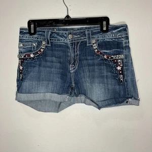 Miss Me Demin Cut Off Shorts Size 30 Patriotic America Distressed Fringe - Picture 1 of 13