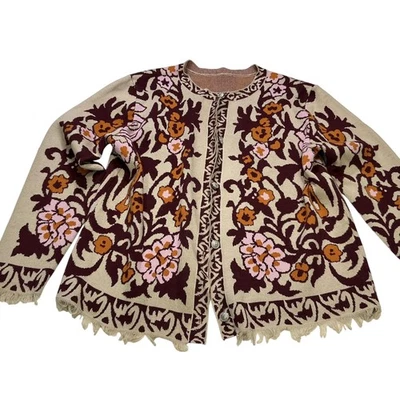 Cárdigan Suéter Mujer 2XL Beige Floral Livi Deshilachado Jacquard Tejido Cara Foto 1 de 4