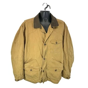 Cabelas Canvas Flannel Lined Chore Jacket Tan Size XL Tall Leather Trim Utility - Picture 1 of 16