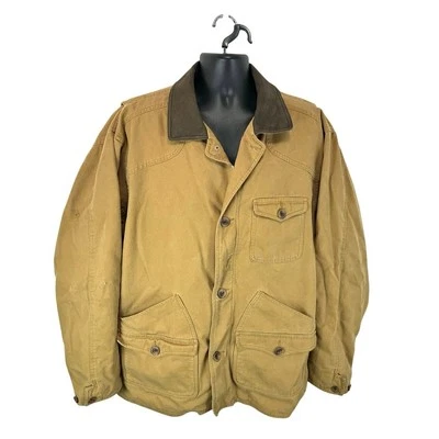 Cabelas Canvas Flannel Lined Chore Jacket Tan Size XL Tall Leather Trim Utility - Image 1 of 4