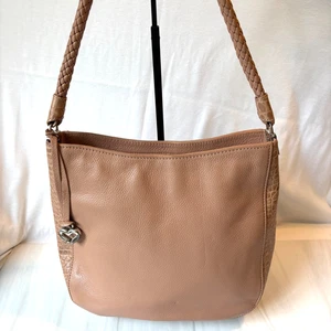 Brighton Zip Top Hobo  Shoulder Bag Nude Pink Faux Croc Emboss Bag Charm - Picture 1 of 21