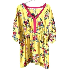 Pioneer Damen Gr. XL Blumen Top Bluse Gummibund Kordelzug geflügelte Ärmel - Bild 1 von 9