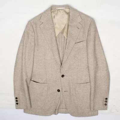 Custom Waffle Knit Sport Coat Mens 36S Oatmeal Beige Patch Pocket Jacket Blazer - Image 1 of 4