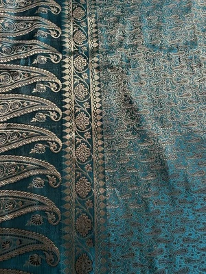 Black Silk with Gold Metallic Silk Jacquard & woven Borders 44" x 105" (SM-1004) - Image 1 of 4