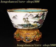 6" Chinese Ancient pastel porcelain silver filigree Inlay gem Tea cup Bowl