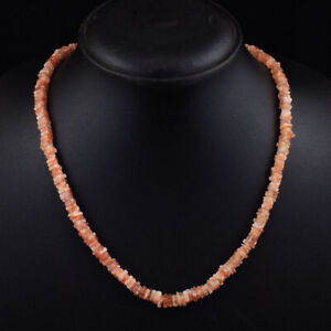 126Cts Earth Mined Single Strand Peach Moonstone Heishi Beads Necklace SK 22E451
